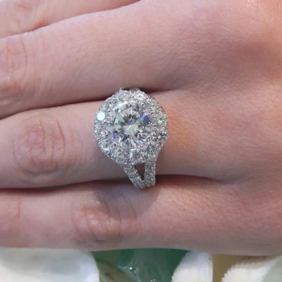 🔥Engagement Double Layer Round CZ Bridal Wedding Ring for Women, UNVN12291 - Picture 3 of 4